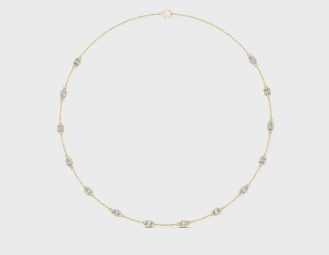 Marquise & Emerald 2.8 ctw Diamond Station Necklace - P1121