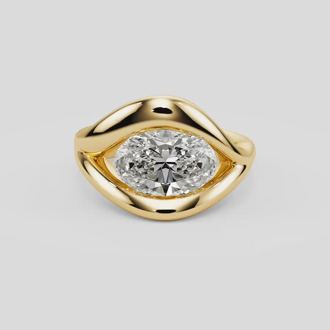 Half Bezel Oval Ring - R1018