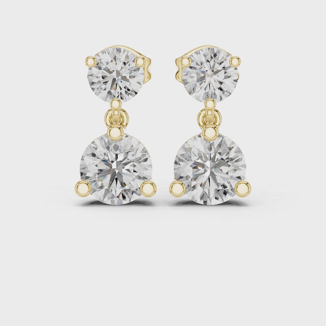 Round Cut Diamond Two Stone Drop Earrings - E1133