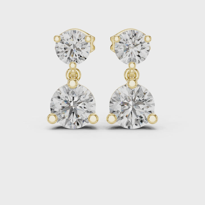 Round Cut Diamond Two Stone Drop Earrings - E1133