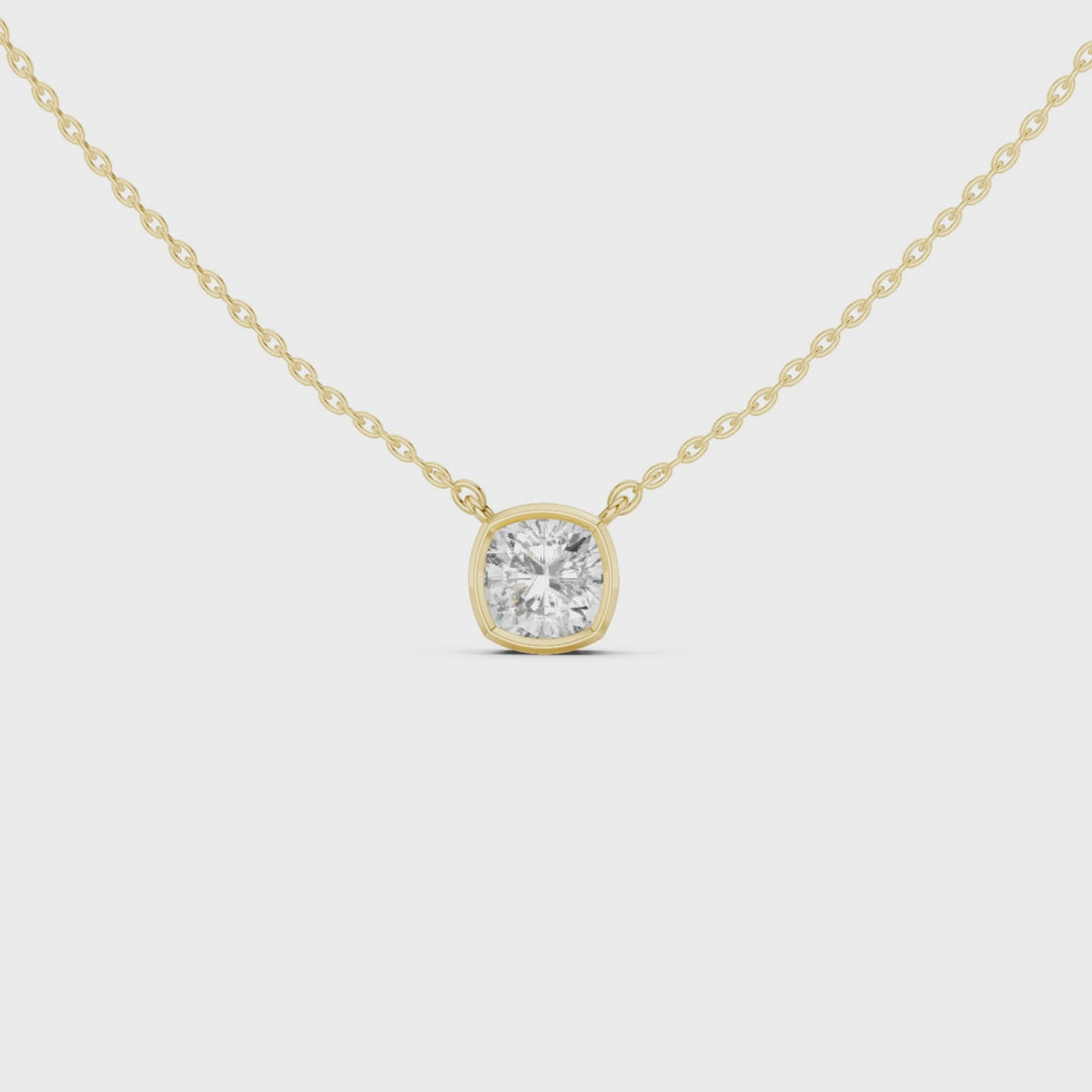 Cushion Cut Diamond Bezel Solitaire Pendant - P1135CU