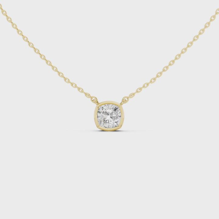 Cushion Cut Diamond Bezel Solitaire Pendant - P1135CU