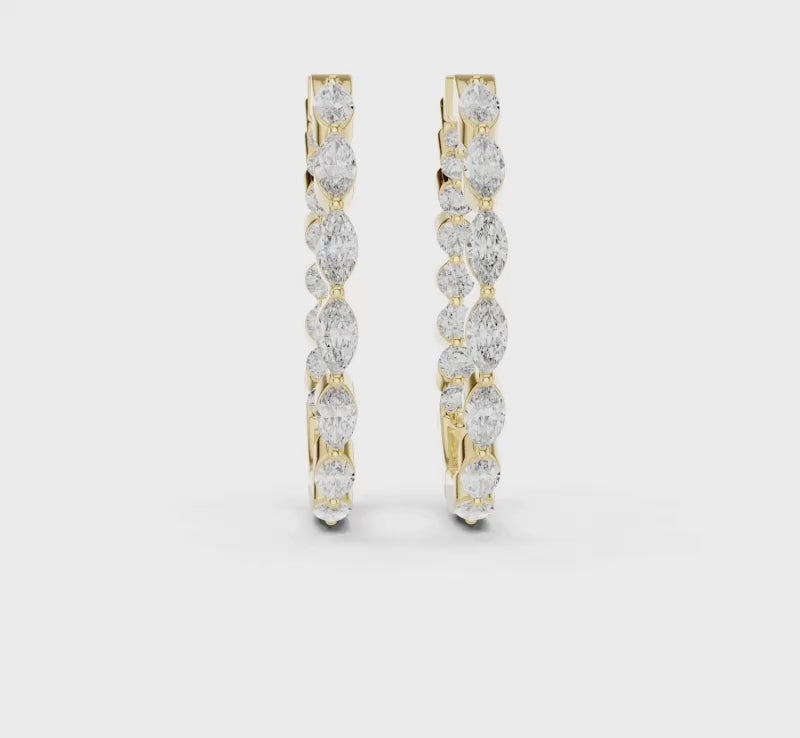 Mixed Shape Diamond Hoop Earrings - E1118