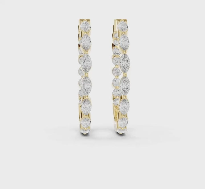 Mixed Shape Diamond Hoop Earrings - E1118