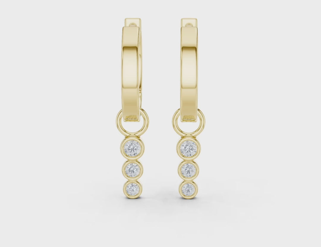 Three Stone Diamond Drop Huggie Earrings - E1127