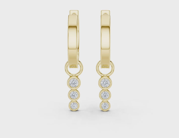 Three Stone Diamond Drop Huggie Earrings - E1127