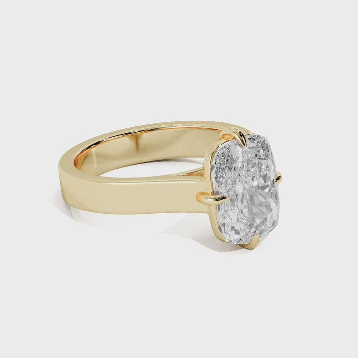 Serene Cathedral Compass Prongs Elongated Cushion Diamond Engagement Ring