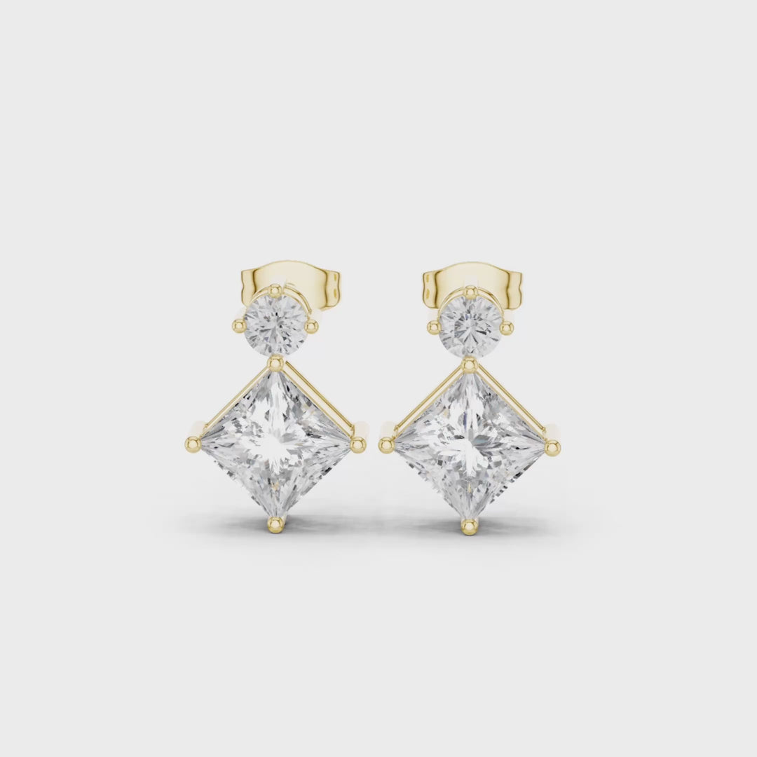 Princess Cut & Round 1.68 ctw Diamond Drop Earrings - E1146