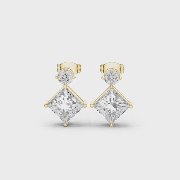 Princess Cut & Round 1.68 ctw Diamond Drop Earrings - E1146