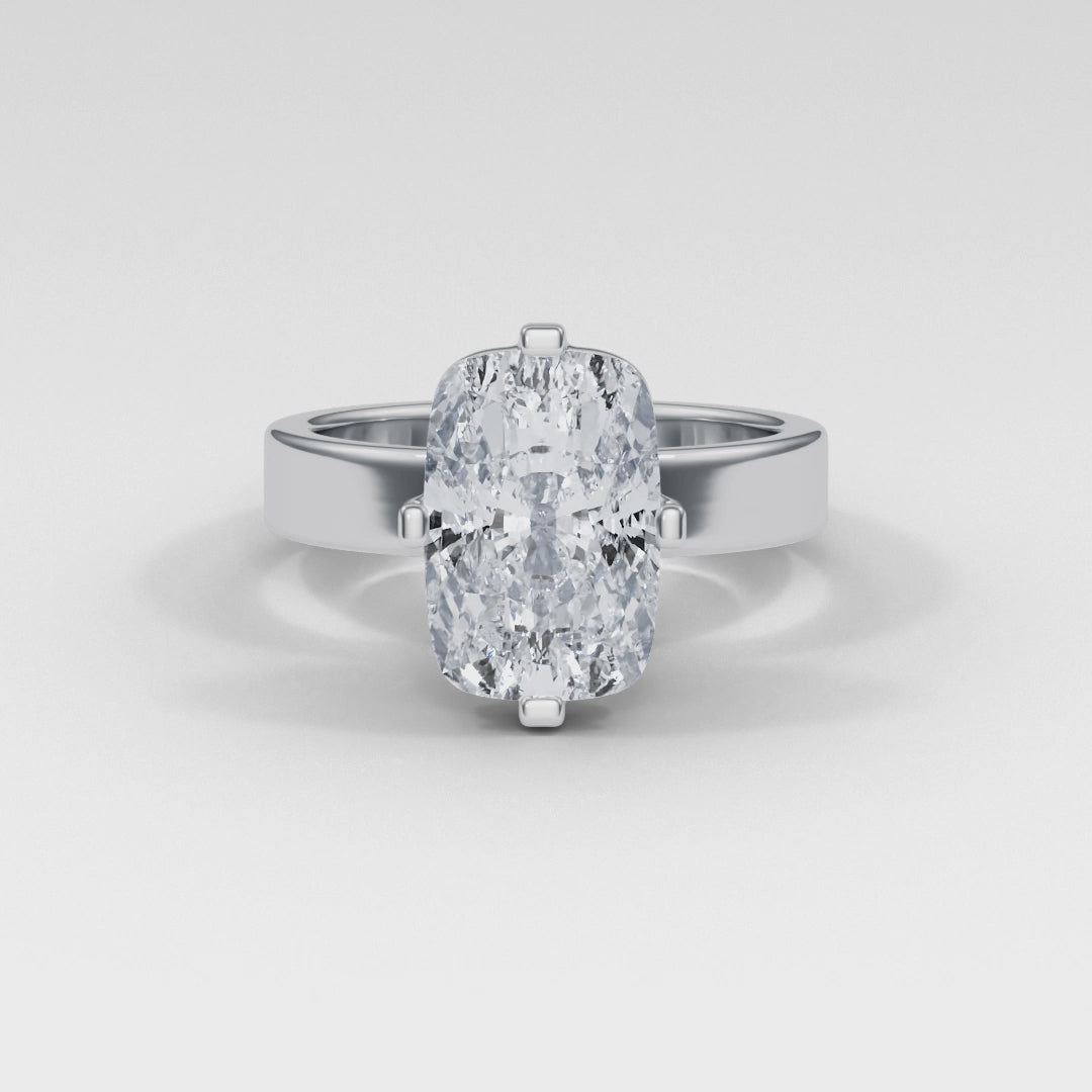 Elongated Cushion Solitaire Ring - R1028