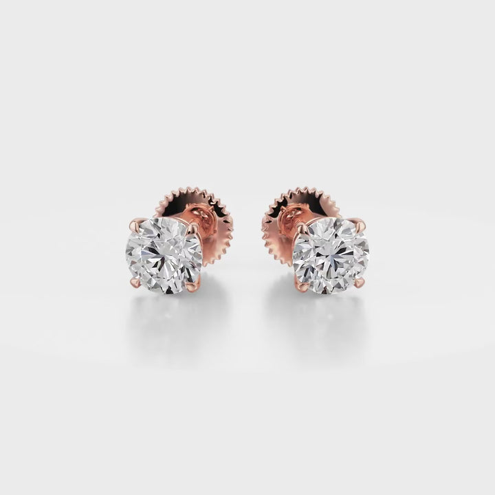Classic Drop Solitaire Stud Diamond Earrings 18K Rose Gold