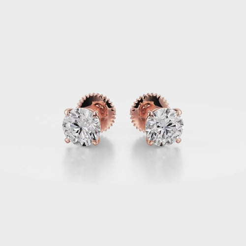 Classic Drop Solitaire Stud Diamond Earrings 18K Rose Gold