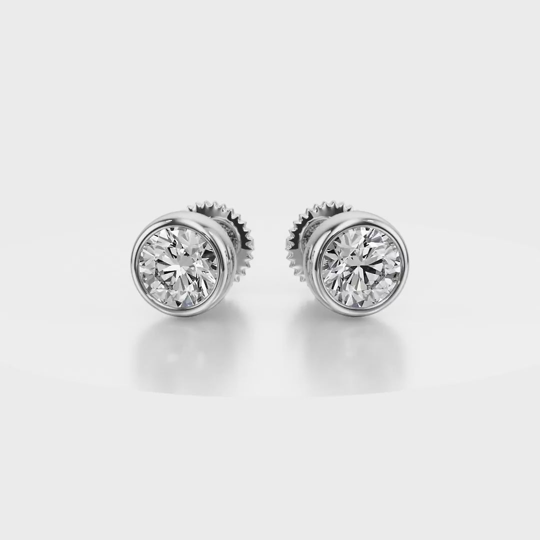 Forever Sparkle Bezel Stud Diamond Earrings 18K White Gold