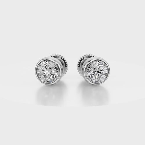 Forever Sparkle Bezel Stud Diamond Earrings 18K White Gold