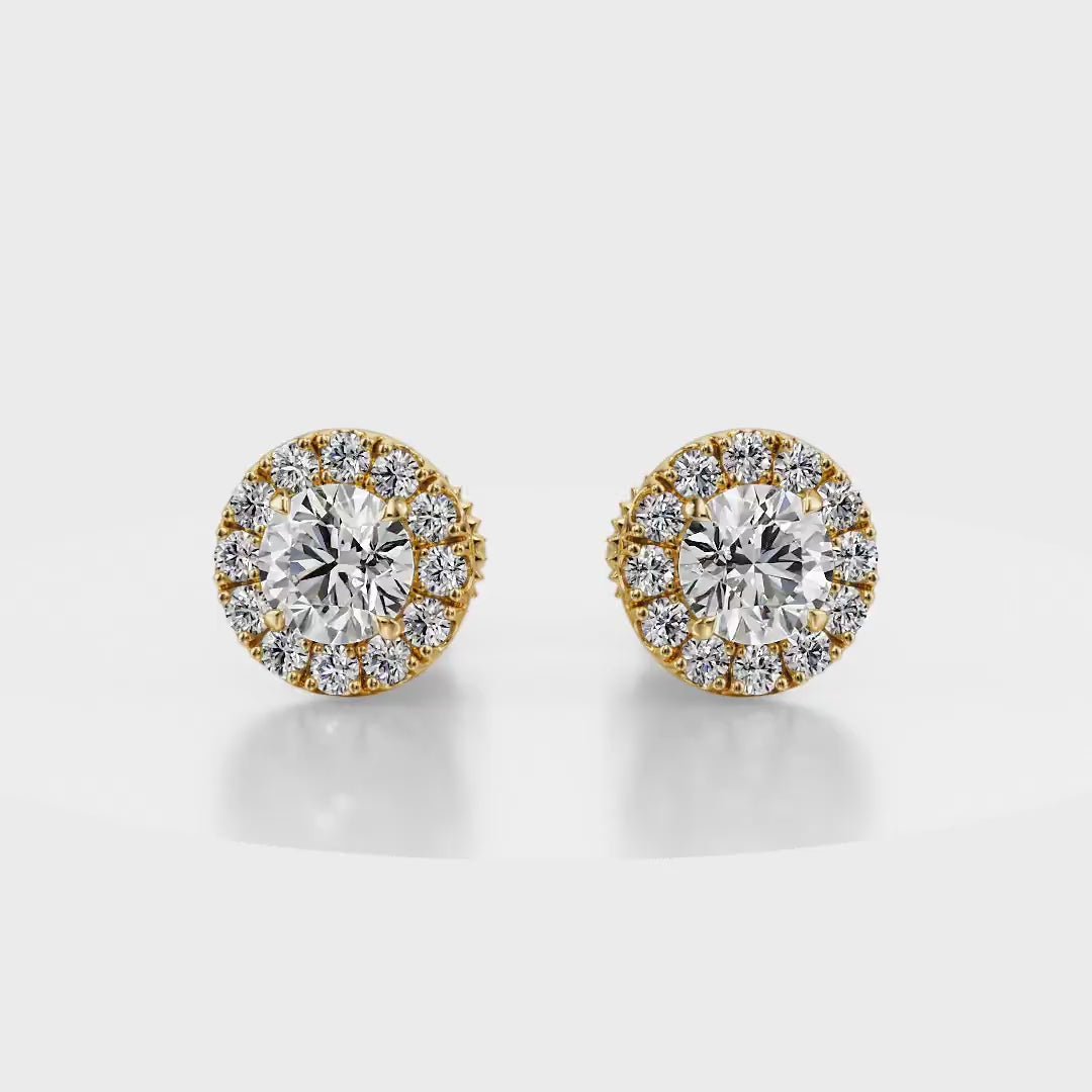 True Sparkle Halo Stud Diamond Earrings 18K Yellow Gold