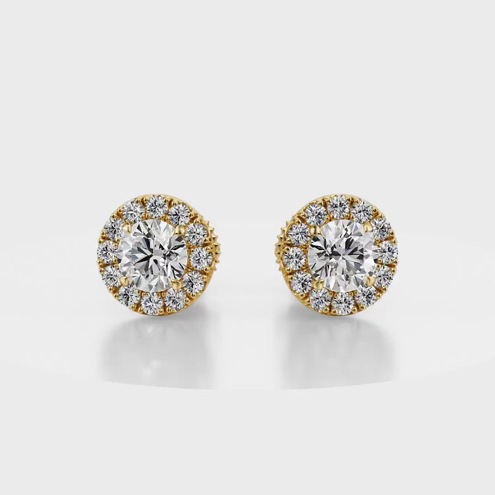 True Sparkle Halo Stud Diamond Earrings 18K Yellow Gold