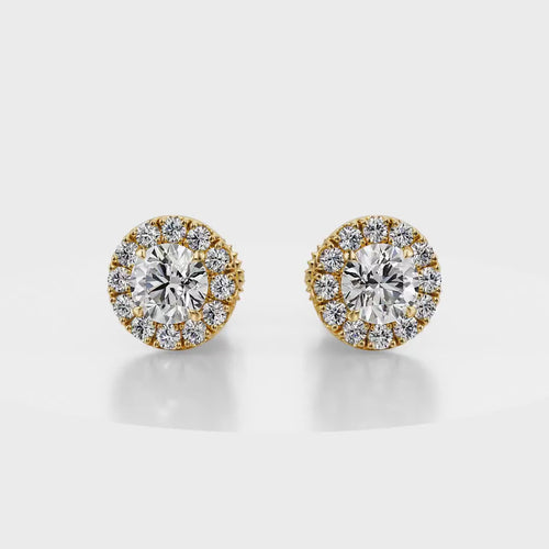 True Sparkle Halo Stud Diamond Earrings 18K Yellow Gold