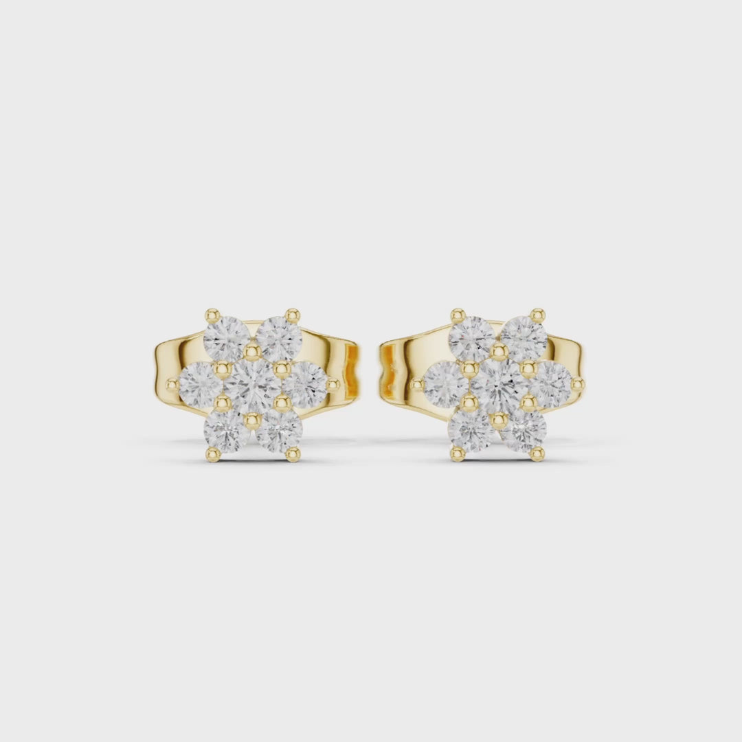 Round Diamond Floral Cluster Stud Earrings - E1158