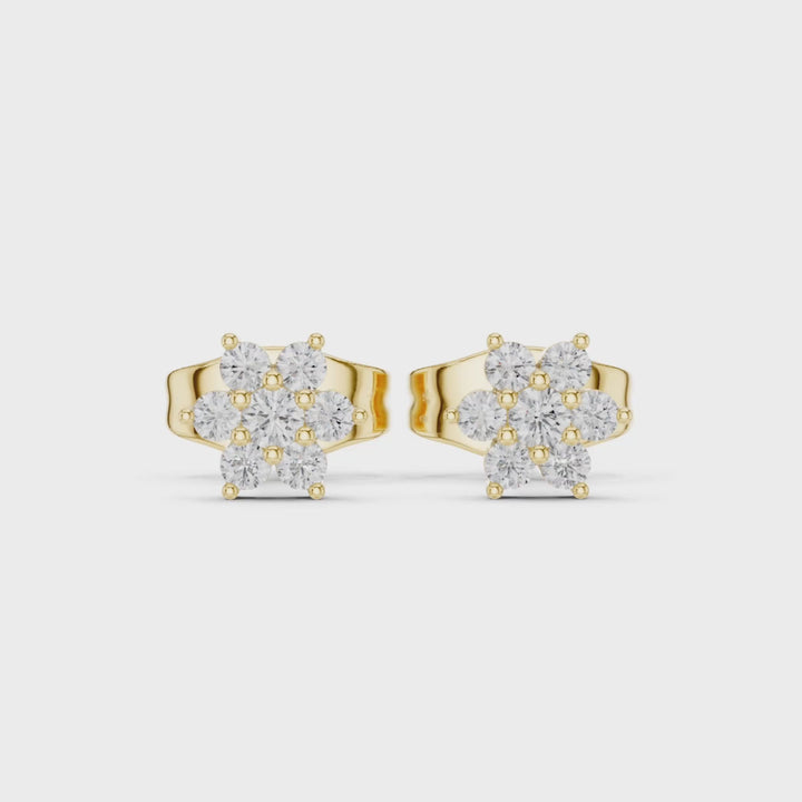 Round Diamond Floral Cluster Stud Earrings - E1158