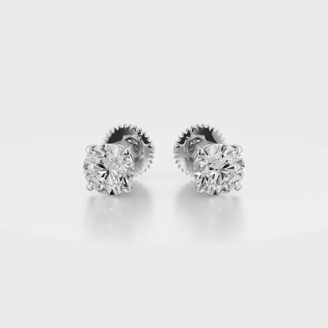 Classic Drop Solitaire Stud Diamond Earrings 18K White Gold