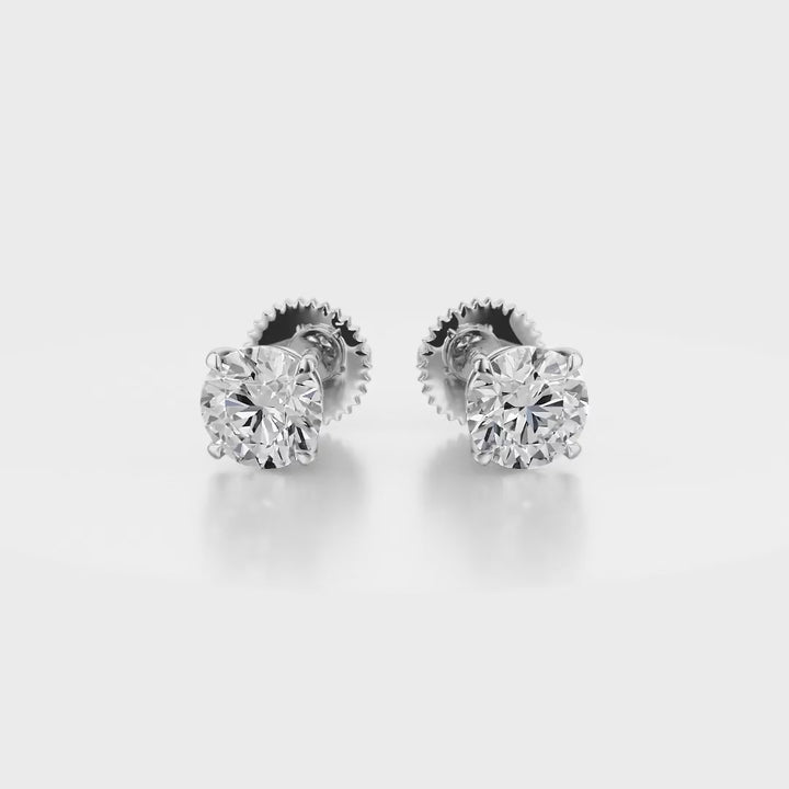 Classic Drop Solitaire Stud Diamond Earrings 18K White Gold
