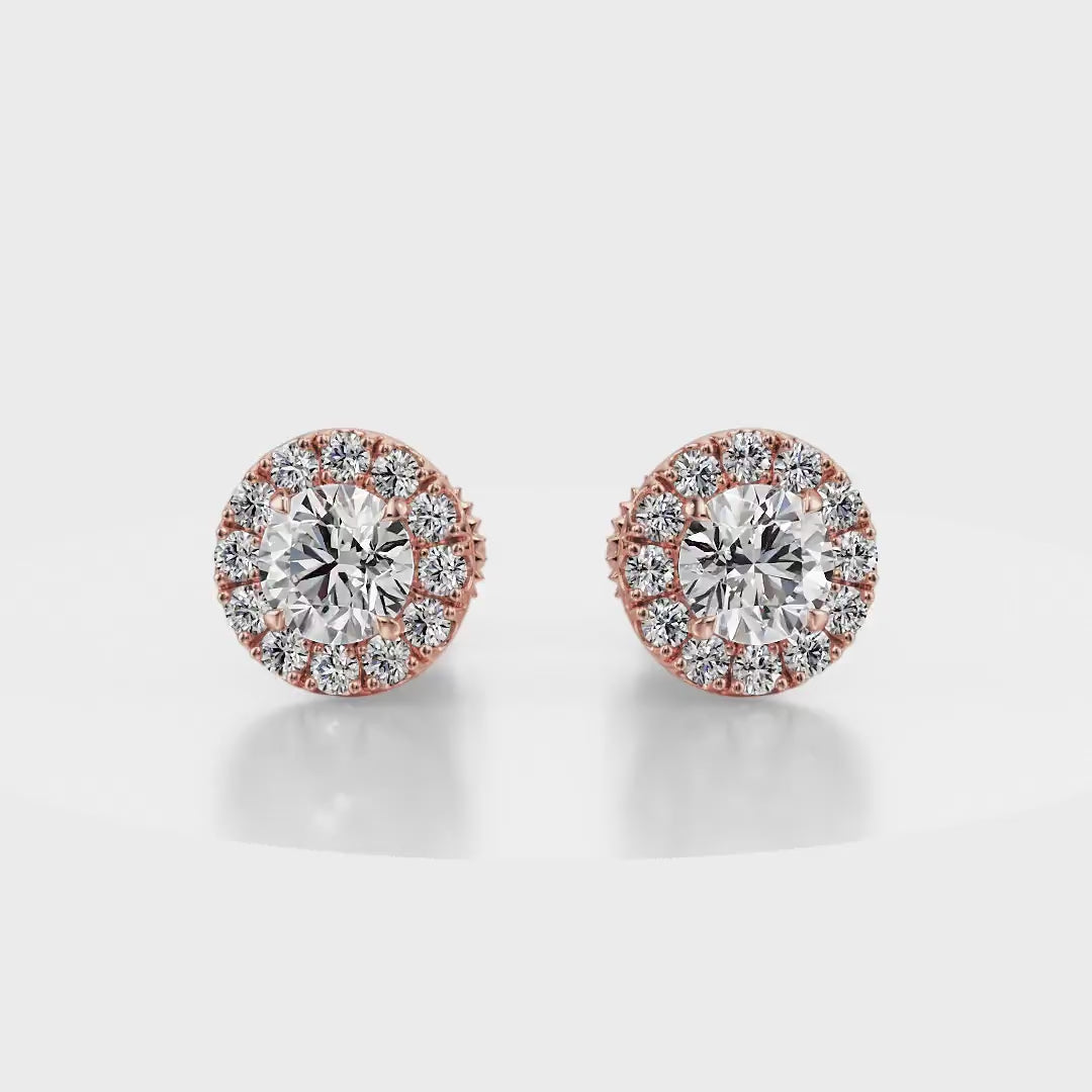 True Sparkle Halo Stud Diamond Earrings 18K Rose Gold