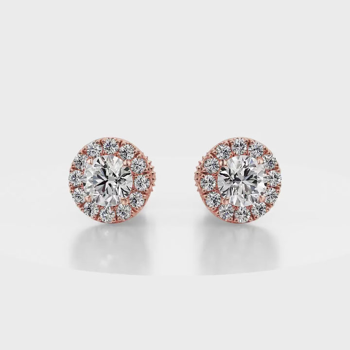 True Sparkle Halo Stud Diamond Earrings 18K Rose Gold