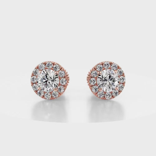 True Sparkle Halo Stud Diamond Earrings 18K Rose Gold