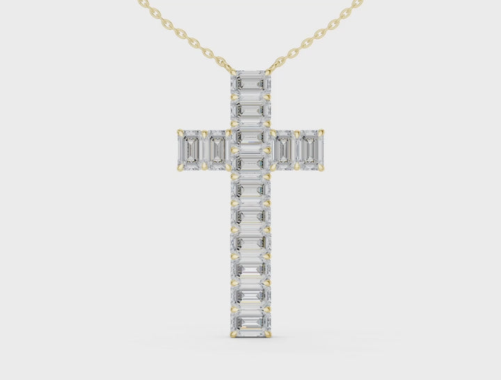 Emerald Cut 7 ctw Lab Diamond Cross Necklace - P1133