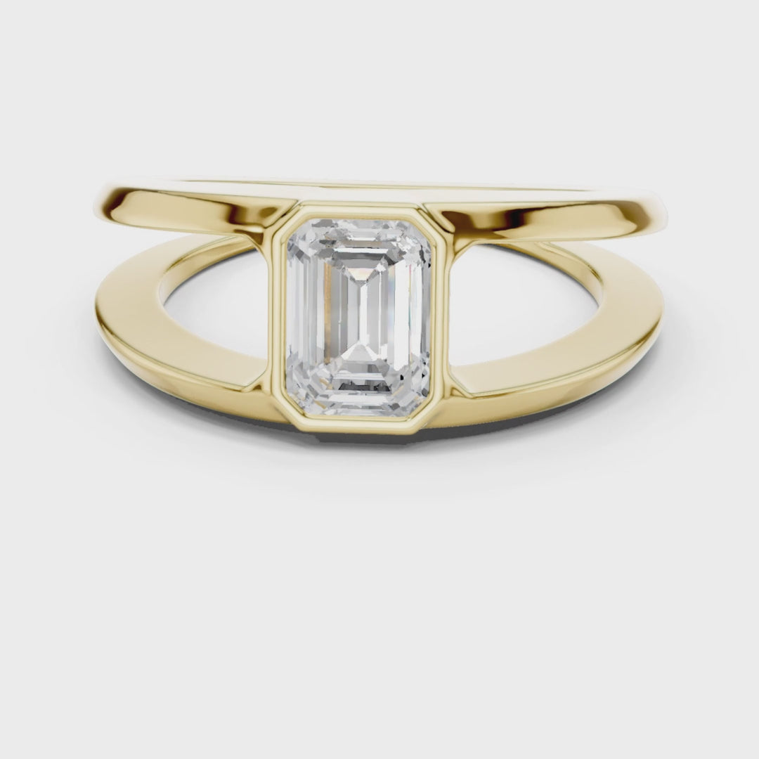 Emerald Cut Bezel Set Ring - B1168