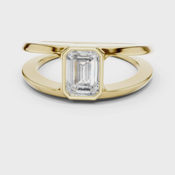 Emerald Cut Bezel Set Ring - B1168