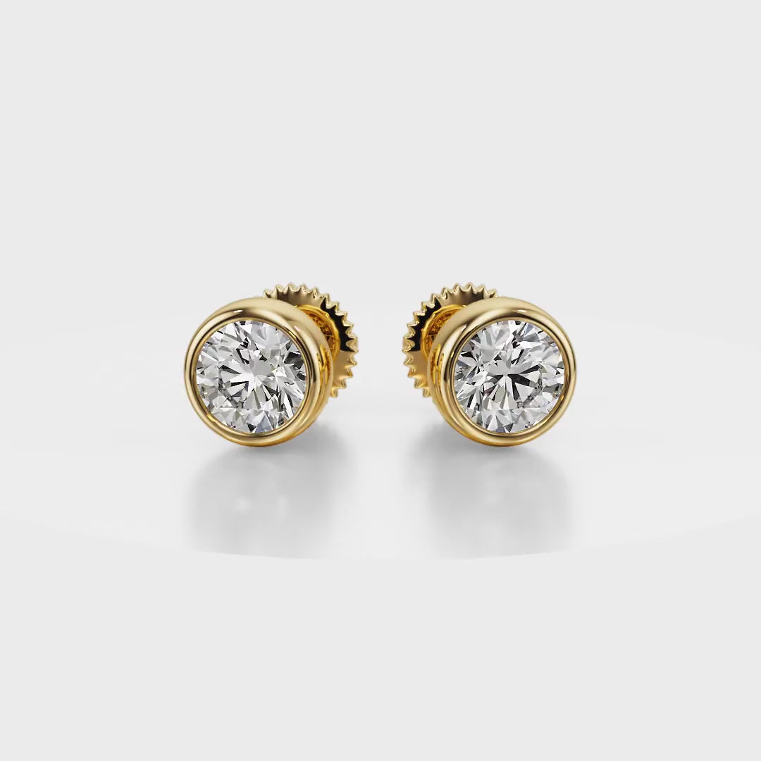 Forever Sparkle Bezel Stud Diamond Earrings 18K Yellow Gold