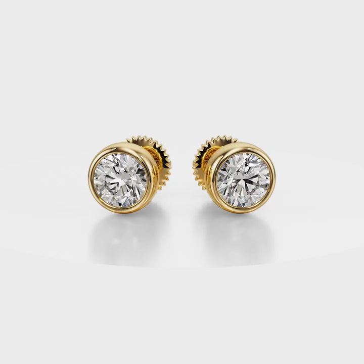 Forever Sparkle Bezel Stud Diamond Earrings 18K Yellow Gold