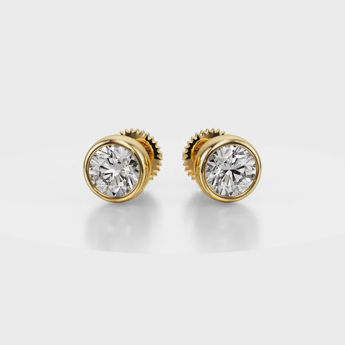 Forever Sparkle Bezel Stud Diamond Earrings 18K Yellow Gold