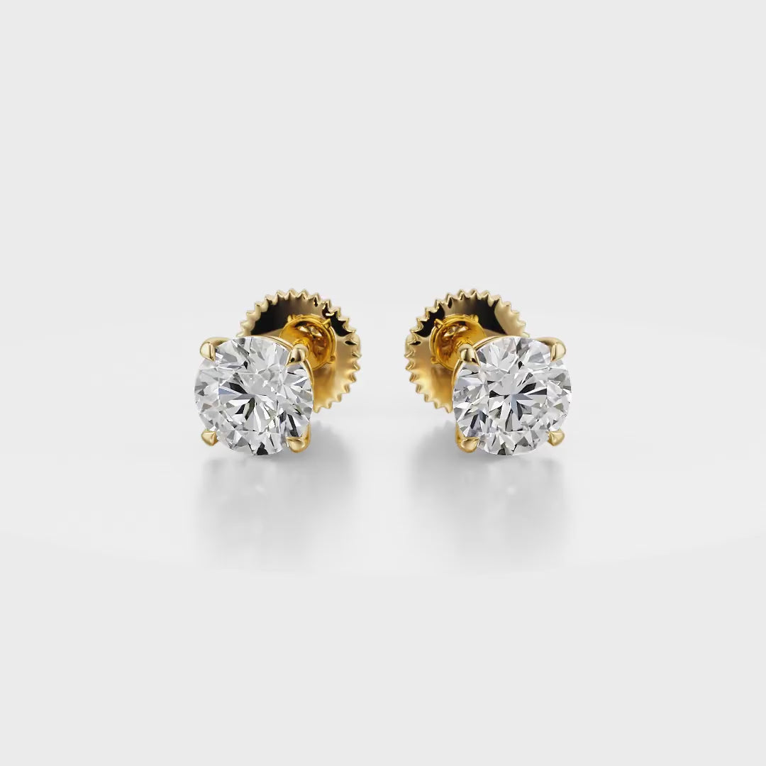 Classic Drop Solitaire Stud Diamond Earrings 18K Yellow Gold