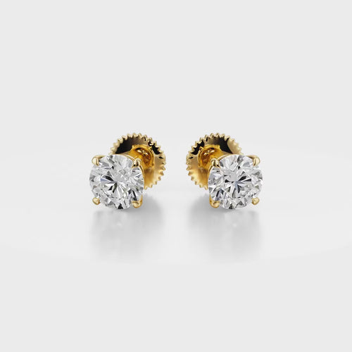 Classic Drop Solitaire Stud Diamond Earrings 18K Yellow Gold