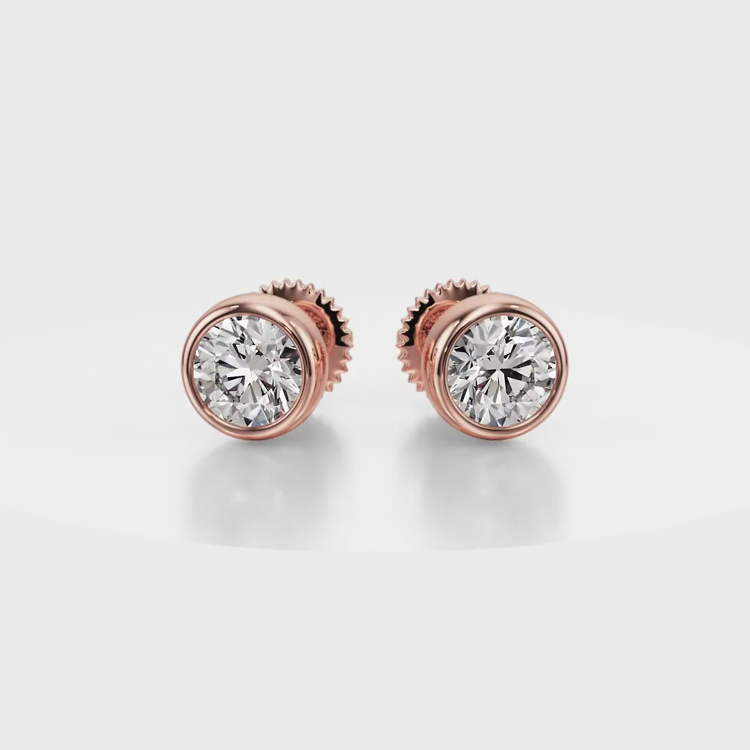 Forever Sparkle Bezel Stud Diamond Earrings 18K Rose Gold