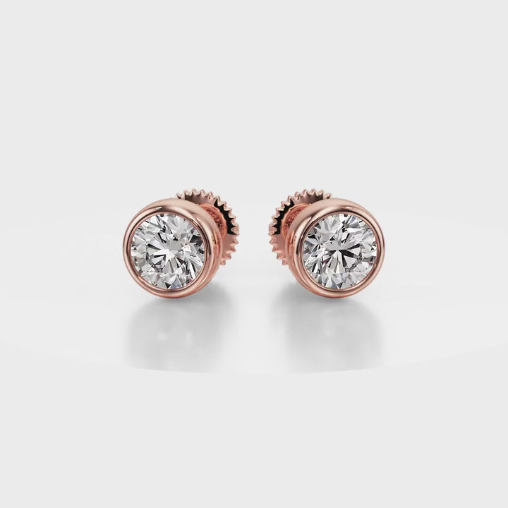 Forever Sparkle Bezel Stud Diamond Earrings 18K Rose Gold