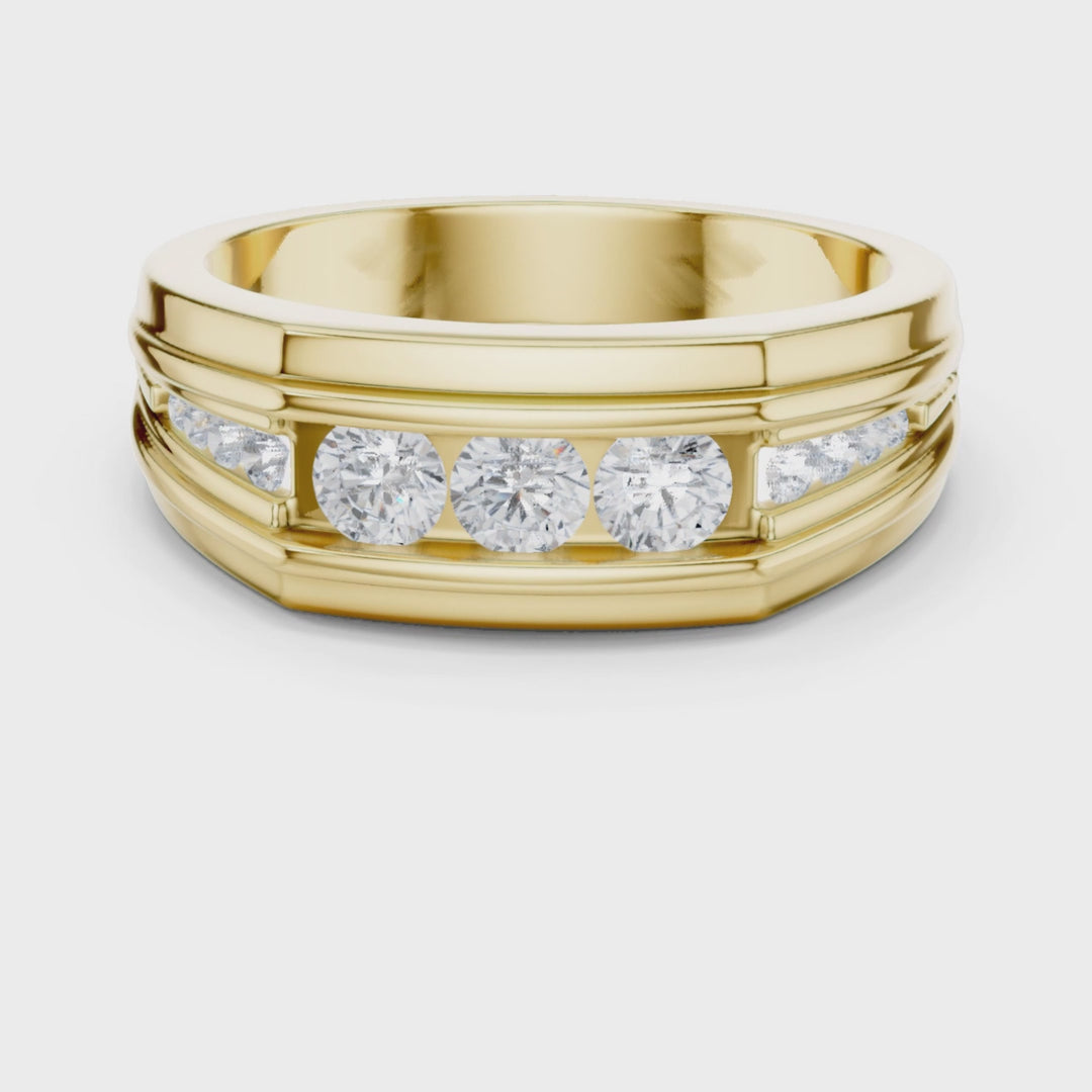 Channel Set Round Diamond Men's Band - B1136