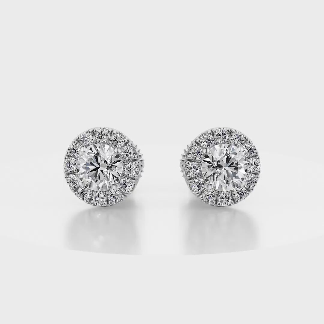 True Sparkle Halo Stud Diamond Earrings 18K White Gold
