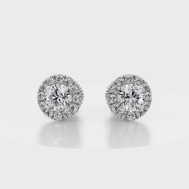 True Sparkle Halo Stud Diamond Earrings 18K White Gold