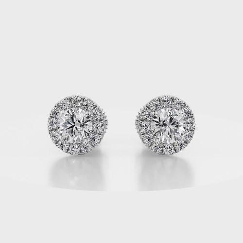 True Sparkle Halo Stud Diamond Earrings 18K White Gold