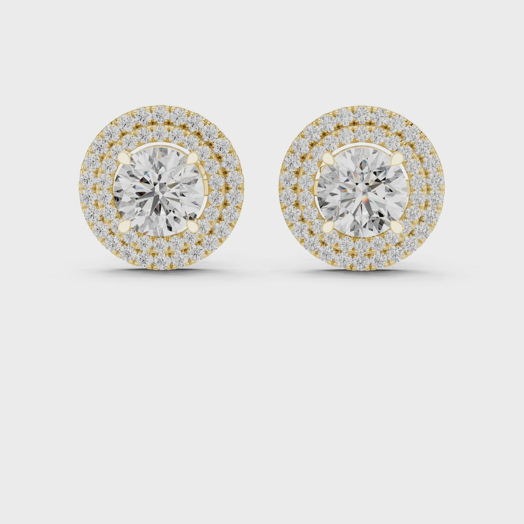 Round Diamond Double Halo Stud Earrings - E1136