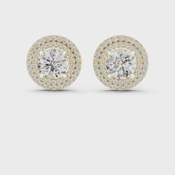 Round Diamond Double Halo Stud Earrings - E1136