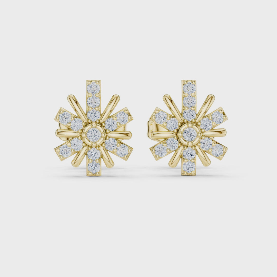 Diamond Sunburst Stud Earrings - E1132