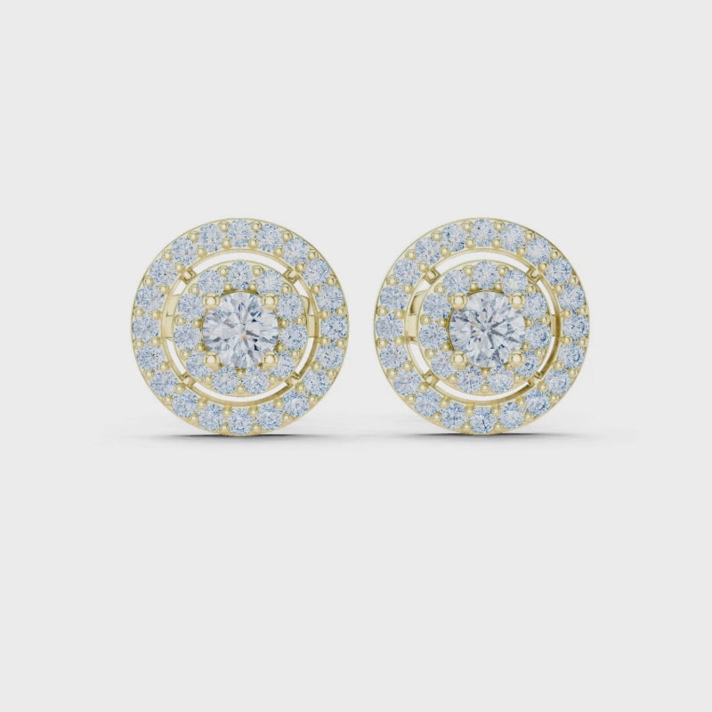 Round Double Halo Diamond Stud Earrings - E1121