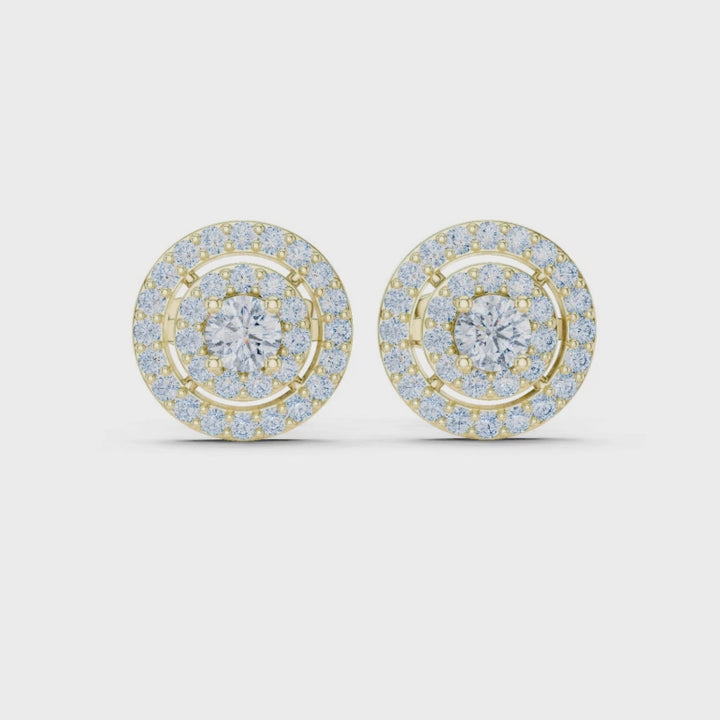 Round Double Halo Diamond Stud Earrings - E1121