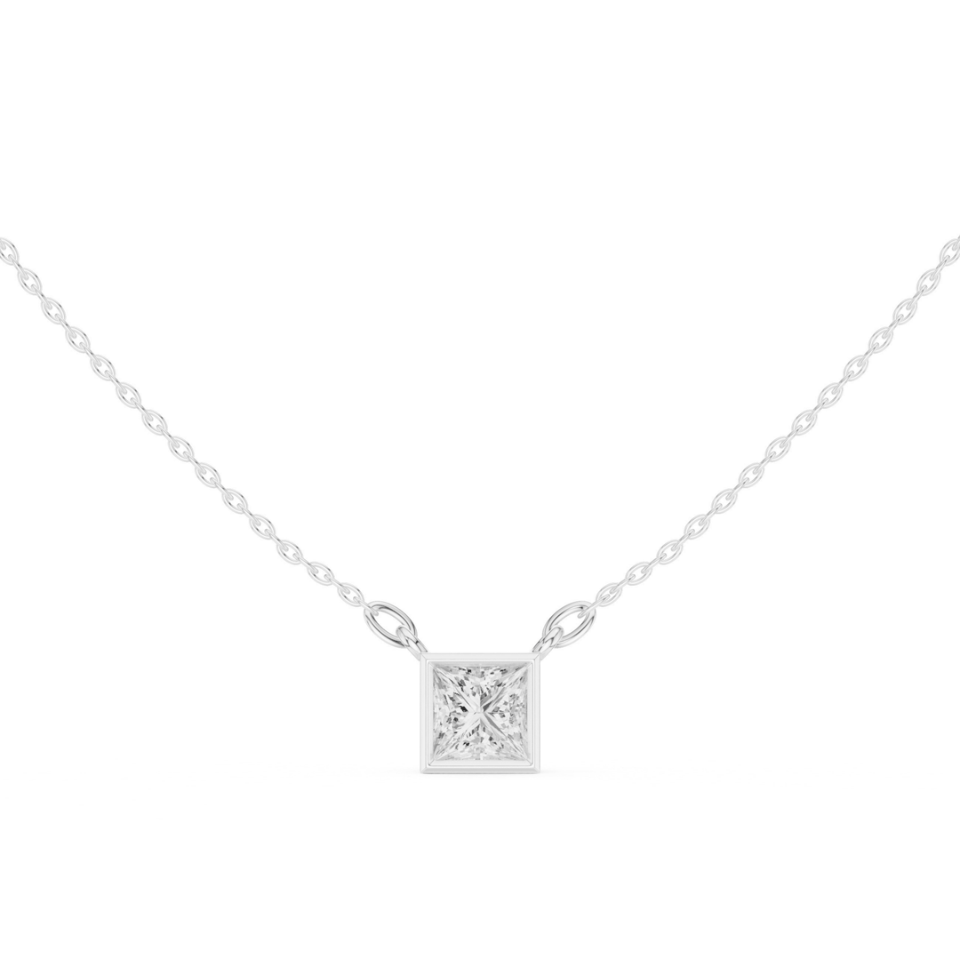 Princess Bezel 1.5 ctw Diamond Necklace - P1130 in Necklace by 18 KARATS INC.