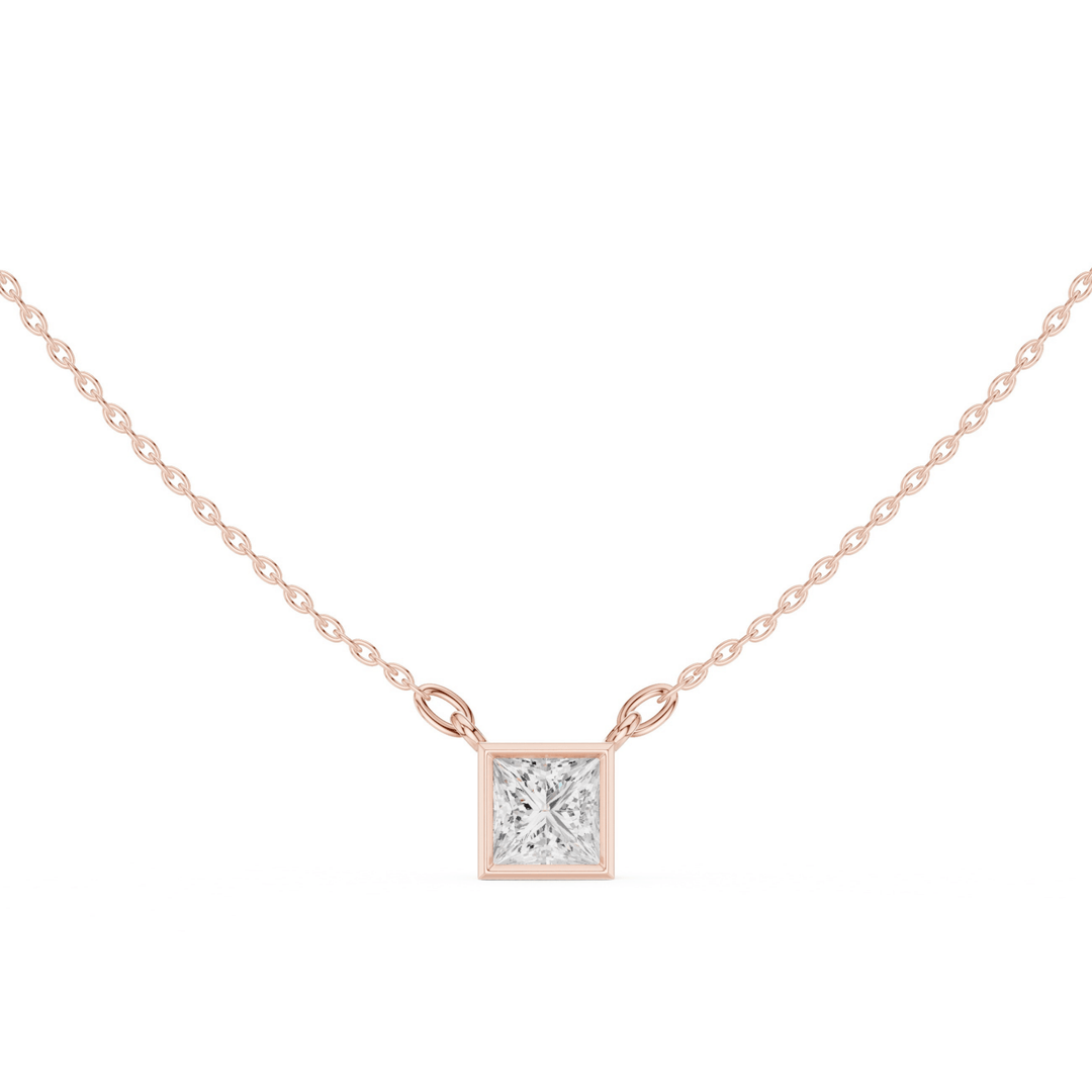 Princess Bezel 1.5 ctw Diamond Necklace - P1130 in Necklace by 18 KARATS INC.