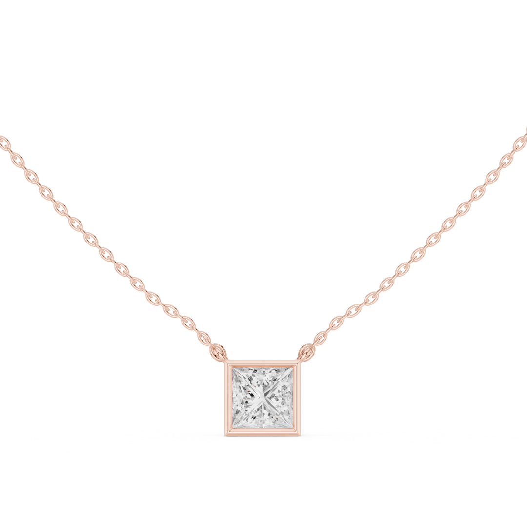 Princess Cut Diamond Bezel Solitaire Necklace - P1135PR in Necklace by 18 KARATS INC.